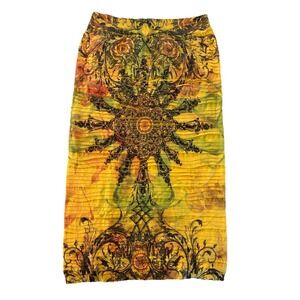 MU.S.A Skirt Women's XS/S Yellow Laser Cut Layer Stretch Western Boho Hippie Y2K